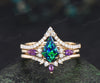 3pcs kite cut black opal engagement ring set 14k yellow gold amethyst moissanite unique stacking wedding bridal ring set women jewelry