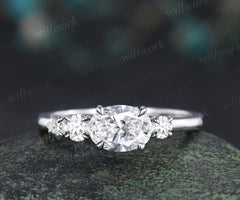 Oval cut lab grown diamond engagement ring 14k white gold Minimalist east to west four stone moissanite wedding promise ring women