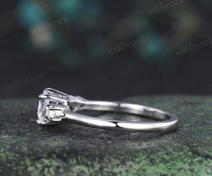 Oval cut lab grown diamond engagement ring 14k white gold Minimalist east to west four stone moissanite wedding promise ring women