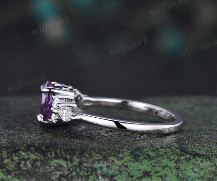 Teardrop amethyst alexandrite ring toi et moi unique two stone claw prong engagement ring