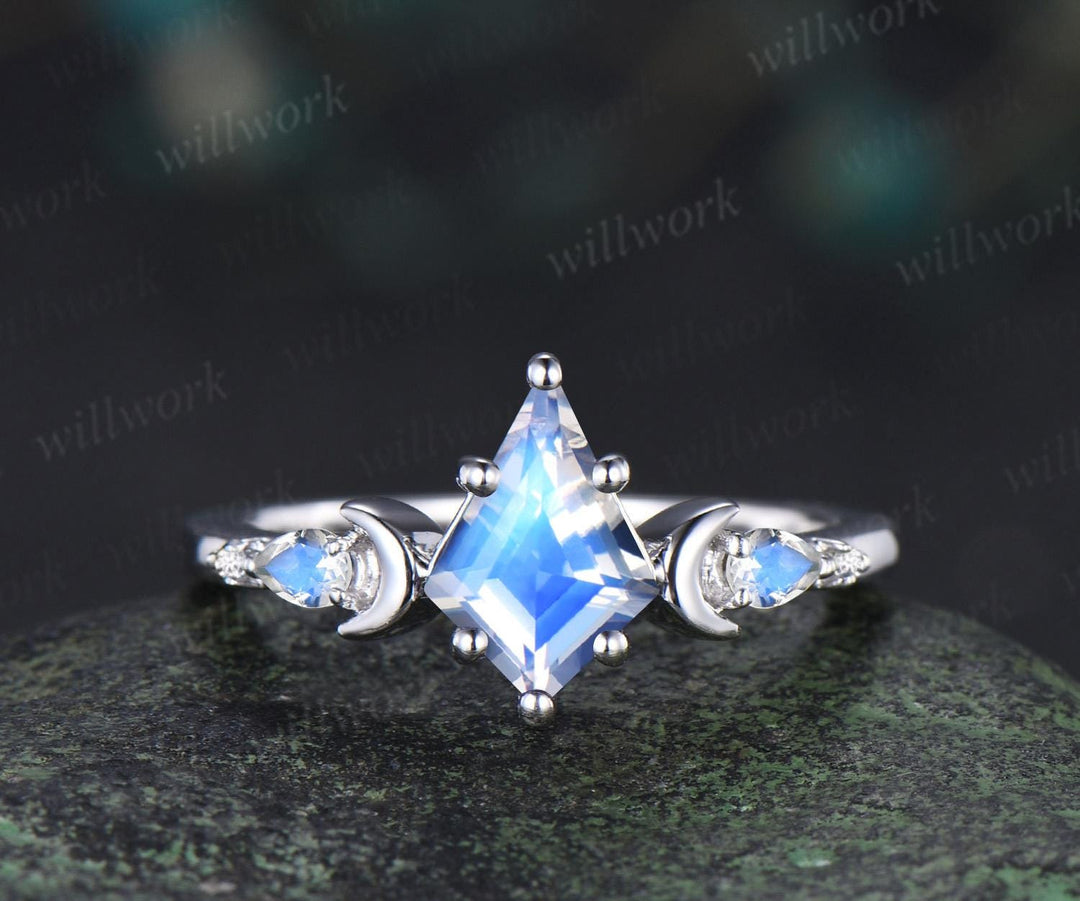 kite cut moonstone engagement ring set moon diamond five stone unique bridal set women jewelry
