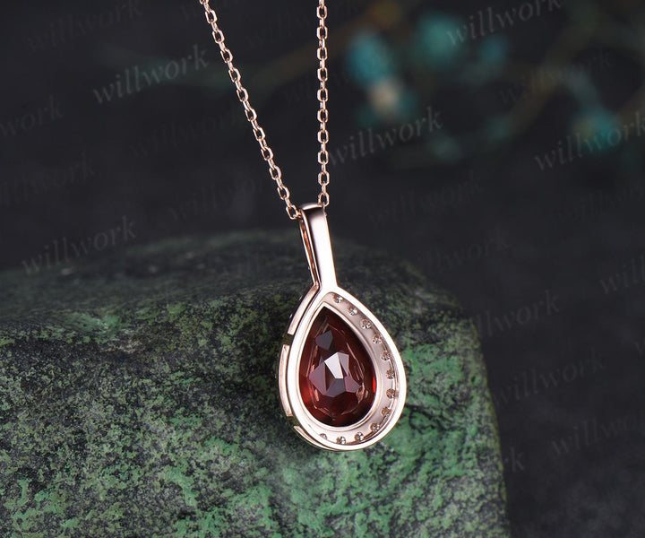 4ct teardrop pear cut red garnet necklace vintage unique halo diamond necklace pendant women promise anniversary gift