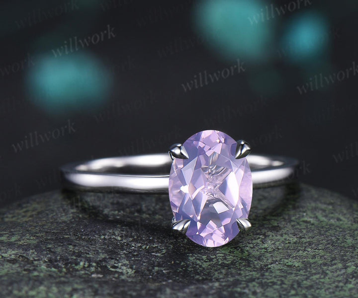 2ct oval cut Lavender Amethyst engagement ring solitaire minimalist claw prong promise wedding ring gift women