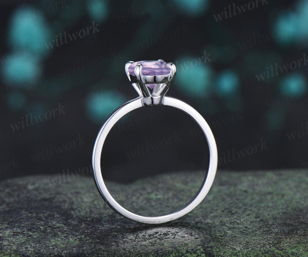 2ct oval cut Lavender Amethyst engagement ring solitaire minimalist claw prong promise wedding ring gift women