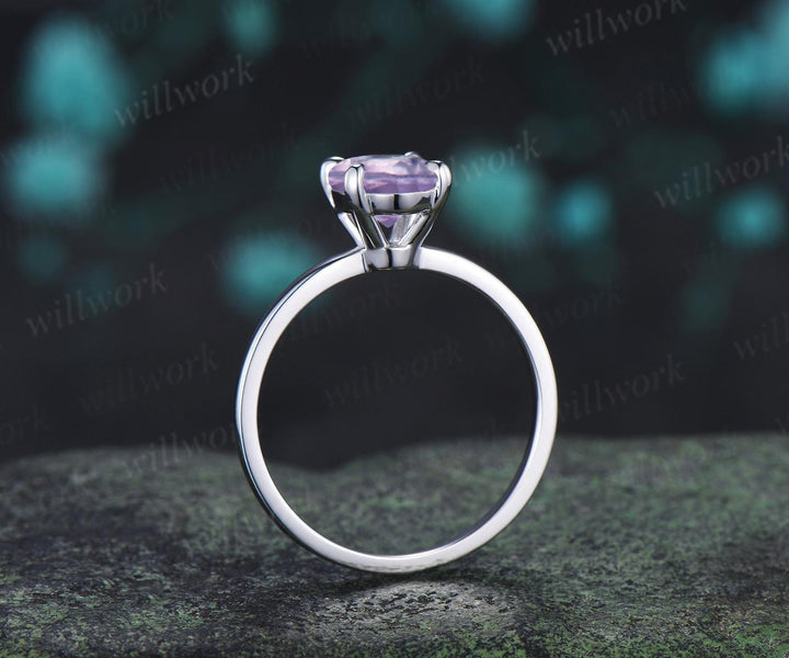 2ct oval cut Lavender Amethyst engagement ring solitaire minimalist claw prong promise wedding ring gift women