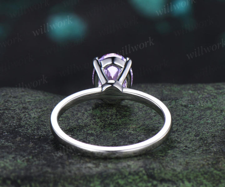 2ct oval cut Lavender Amethyst engagement ring solitaire minimalist claw prong promise wedding ring gift women
