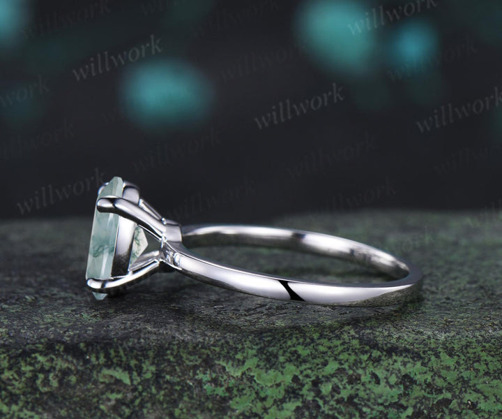 2ct oval cut natural moss agate engagement ring solitaire minimalist claw prong promise wedding ring gift for her