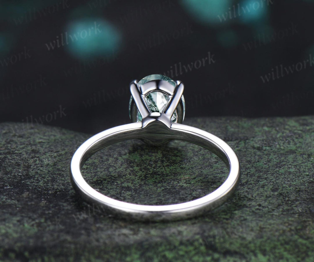 2ct oval cut natural moss agate engagement ring solitaire minimalist claw prong promise wedding ring gift for her