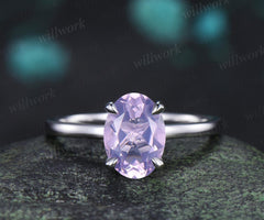 2ct oval cut Lavender Amethyst engagement ring solitaire minimalist claw prong promise wedding ring gift women