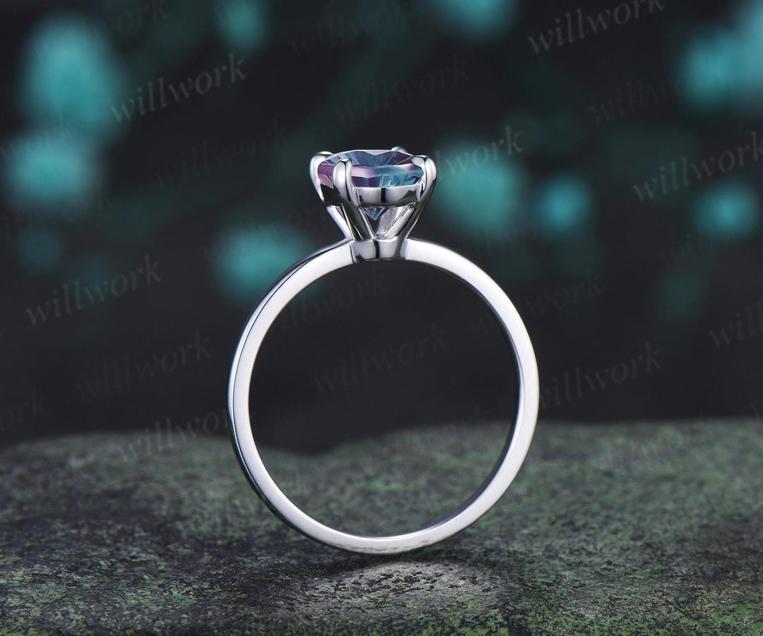 2ct oval fireworks cut Alexandrite engagement ring solitaire minimalist color change gemstone wedding ring gift women