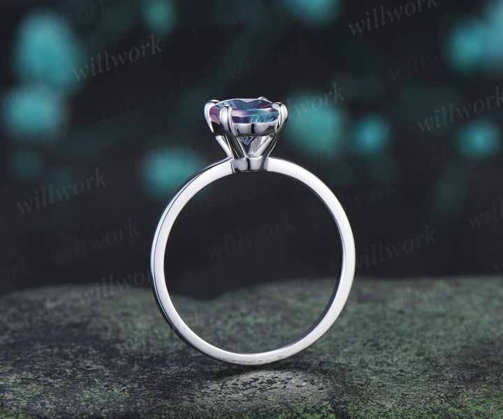 2ct oval fireworks cut Alexandrite engagement ring solitaire minimalist color change gemstone wedding ring gift women