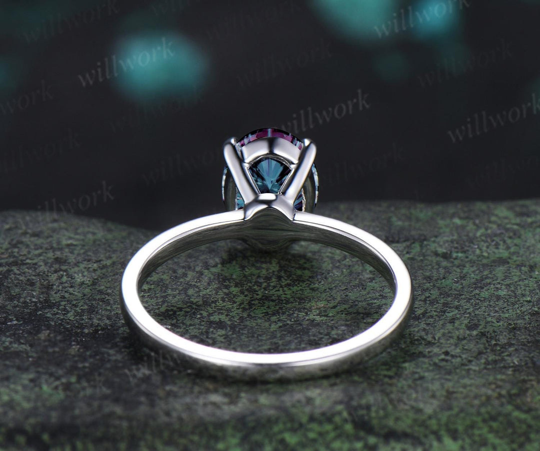 2ct oval fireworks cut Alexandrite engagement ring solitaire minimalist color change gemstone wedding ring gift women