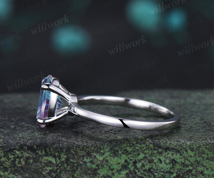 2ct oval fireworks cut Alexandrite engagement ring solitaire minimalist color change gemstone wedding ring gift women