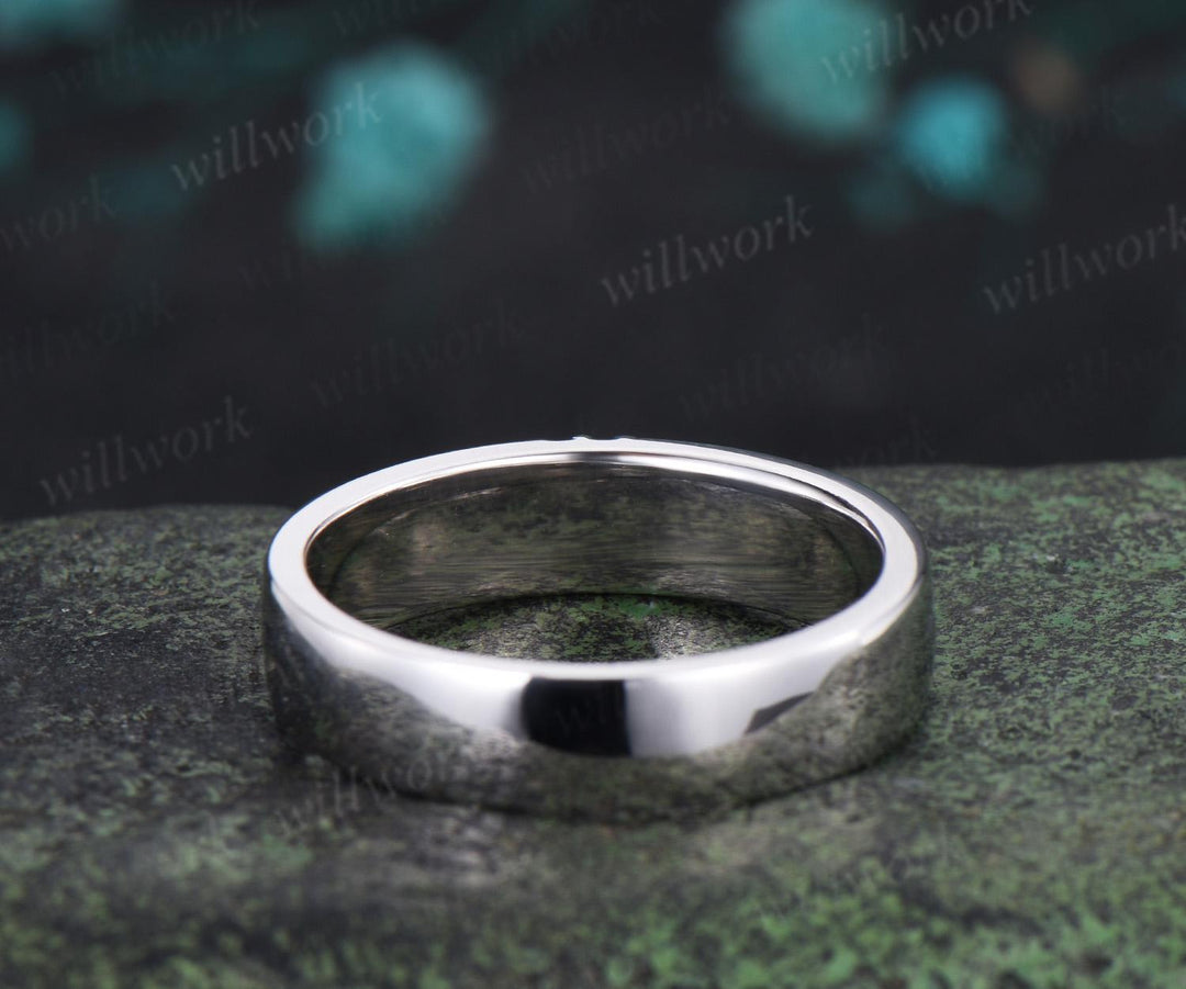 Unique mens sapphire wedding band 14k white gold black spinel mens handsome man rings matching band gift