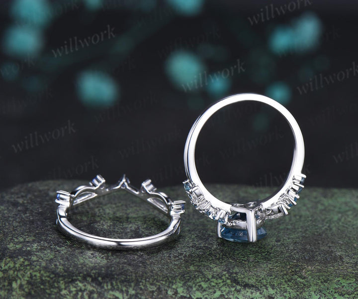 Heart shaped London blue topaz engagement ring set cluster Swiss blue topaz natural cornflower Sapphire ring white gold promise ring jewelry