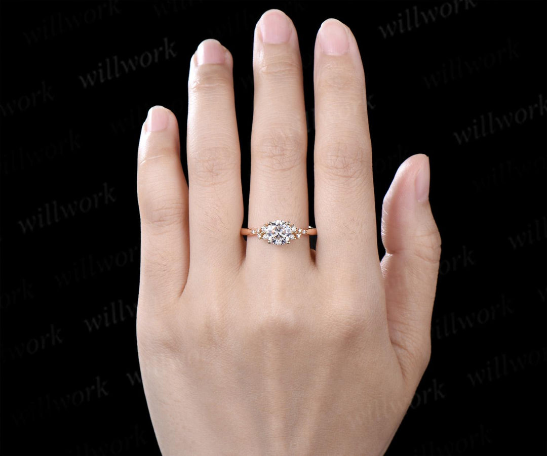 1ct round cut Lab grown diamond moissanite engagement ring solid 14k yellow gold cluster snowdrift wedding promise ring women