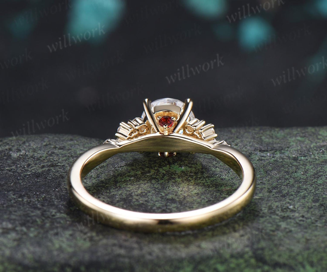 1ct round cut Lab grown diamond moissanite engagement ring solid 14k yellow gold cluster snowdrift wedding promise ring women