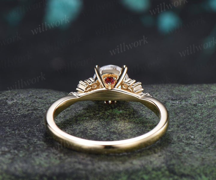 1ct round cut Lab grown diamond moissanite engagement ring solid 14k yellow gold cluster snowdrift wedding promise ring women