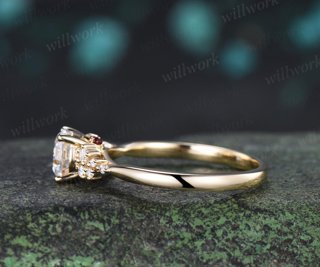 1ct round cut Lab grown diamond moissanite engagement ring solid 14k yellow gold cluster snowdrift wedding promise ring women