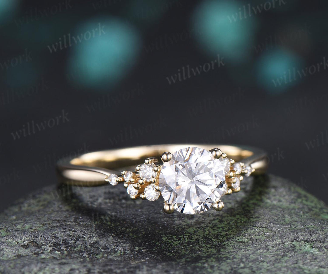 1ct round cut Lab grown diamond moissanite engagement ring solid 14k yellow gold cluster snowdrift wedding promise ring women