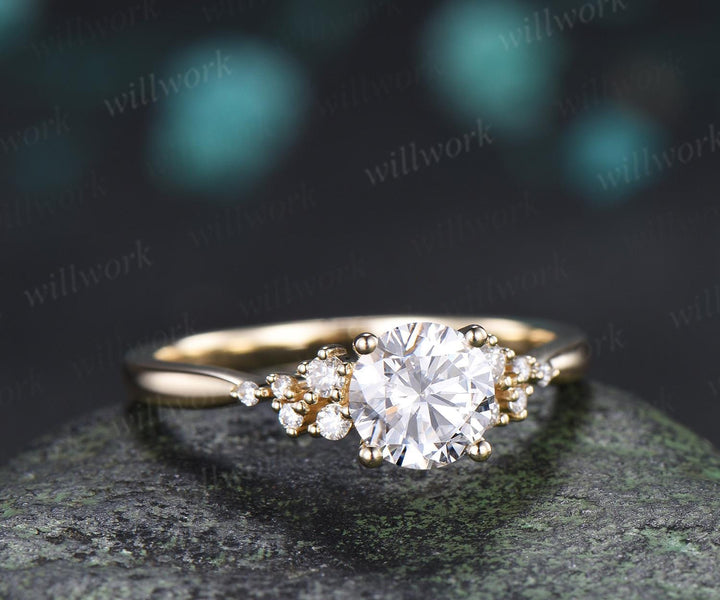 1ct round cut Lab grown diamond moissanite engagement ring solid 14k yellow gold cluster snowdrift wedding promise ring women