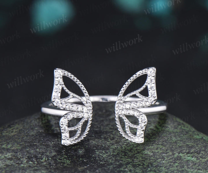 Marquise cut purple sapphire engagement ring 14k white gold unique butterfly bridal wedding ring set vintage jewelry women