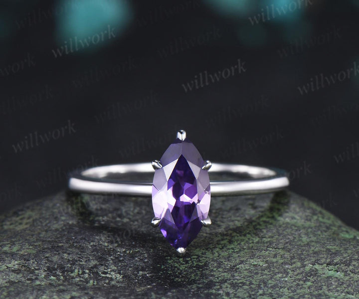 Marquise cut purple sapphire engagement ring 14k white gold unique butterfly bridal wedding ring set vintage jewelry women