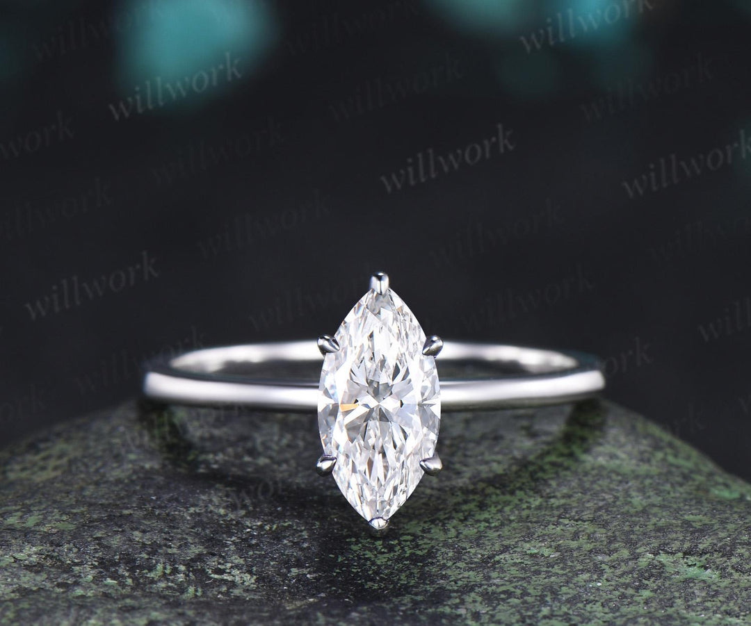 1ct marquise cut lab grown diamond butterfly engagement ring 14k white gold unique cluster promise bridal wedding ring set  jewelry women