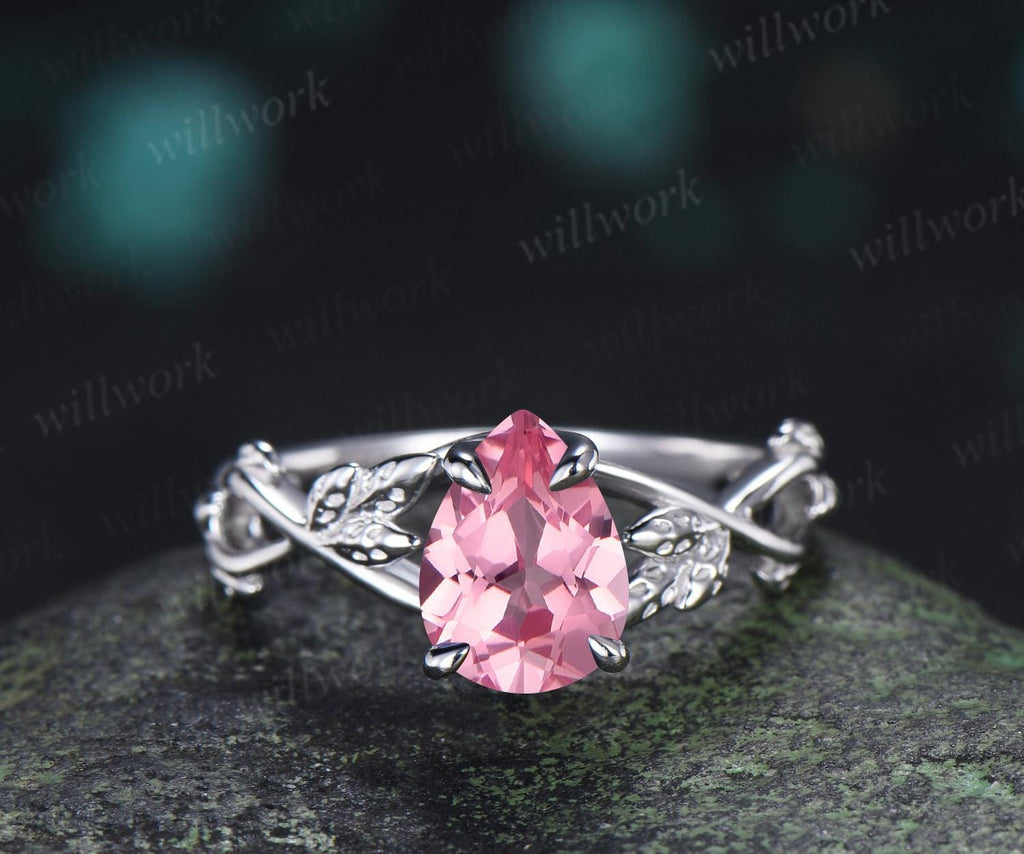 指輪・リング Pink sapphire Pear shaped Padparadscha pink sapphire engagement ring vintage