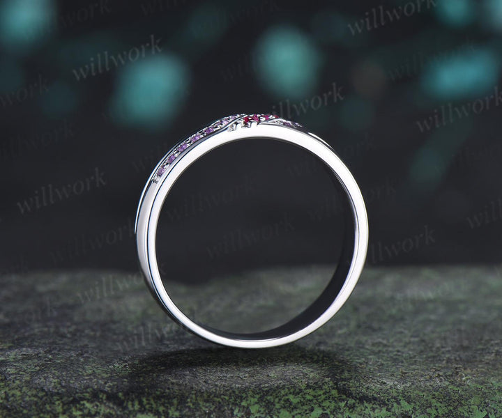 Unique red ruby amethyst mens wedding band 14k white gold men handsome man rings matching band anniversary gift