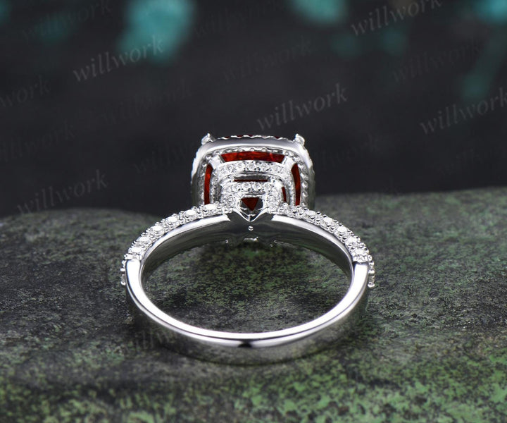 3ct cushion cut red garnet engagement ring vintage half eternity hidden halo moissanite wedding promise ring women fine jewelry