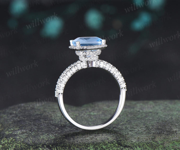 3ct cushion cut aquamarine engagement ring vintage half eternity hidden halo moissanite wedding promise ring women fine jewelry