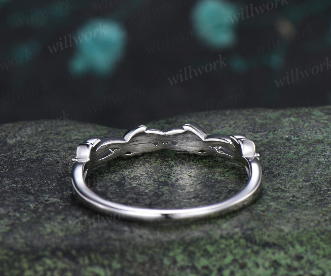 Leaf infinity garnet wedding band vintage 14k white gold moissanite matching stacking  bridal wedding ring women anniversary gift