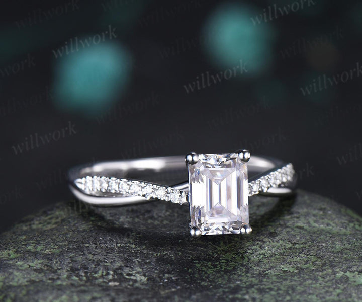 Emerald cut moissanite engagement ring white gold retro 3/4 eternity infinity diamond wedding promise ring her jewelry