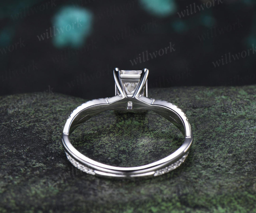 Emerald cut moissanite engagement ring white gold retro 3/4 eternity infinity diamond wedding promise ring her jewelry