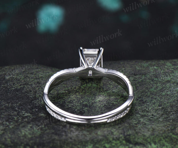 Emerald cut moissanite engagement ring white gold retro 3/4 eternity infinity diamond wedding promise ring her jewelry