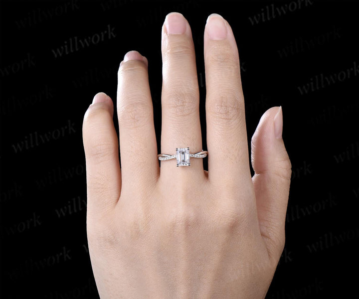 Emerald cut moissanite engagement ring white gold retro 3/4 eternity infinity diamond wedding promise ring her jewelry
