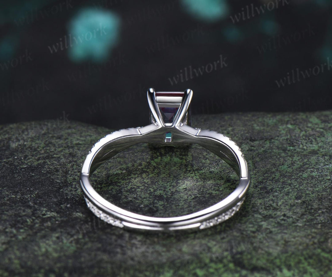 Emerald cut alexandrite engagement ring white gold retro 3/4 eternity infinity diamond wedding promise ring her jewelry