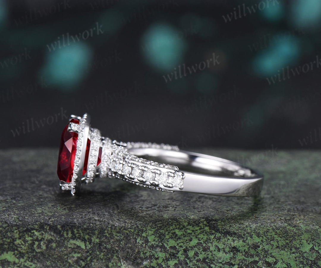 3ct cushion cut red garnet engagement ring vintage half eternity hidden halo moissanite wedding promise ring women fine jewelry
