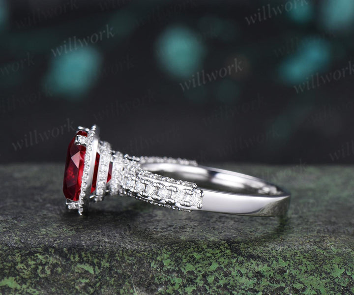 3ct cushion cut red garnet engagement ring vintage half eternity hidden halo moissanite wedding promise ring women fine jewelry