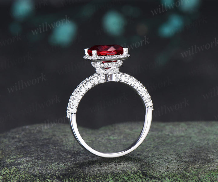 3ct cushion cut red garnet engagement ring vintage half eternity hidden halo moissanite wedding promise ring women fine jewelry