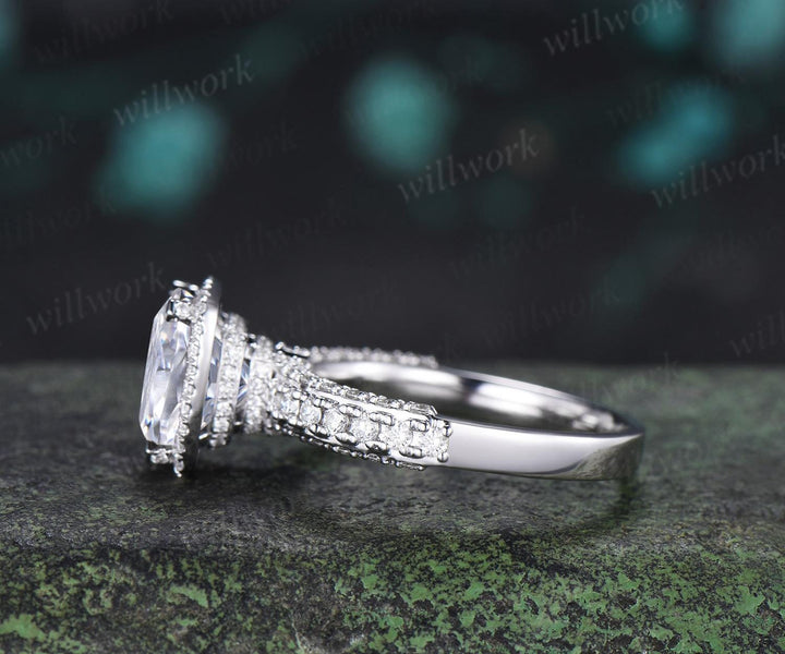 3ct cushion cut moissanite engagement ring vintage half eternity double hidden halo wedding promise ring women fine jewelry
