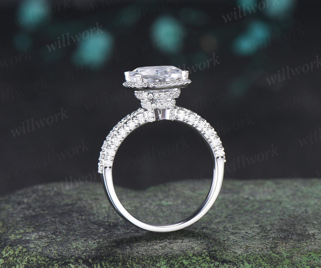3ct cushion cut moissanite engagement ring vintage half eternity double hidden halo wedding promise ring women fine jewelry