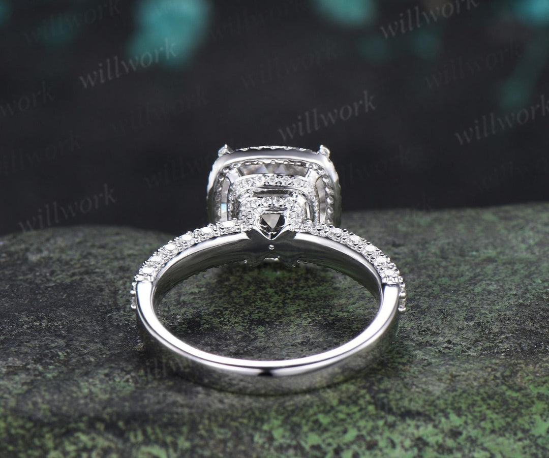 3ct cushion cut moissanite engagement ring vintage half eternity double hidden halo wedding promise ring women fine jewelry