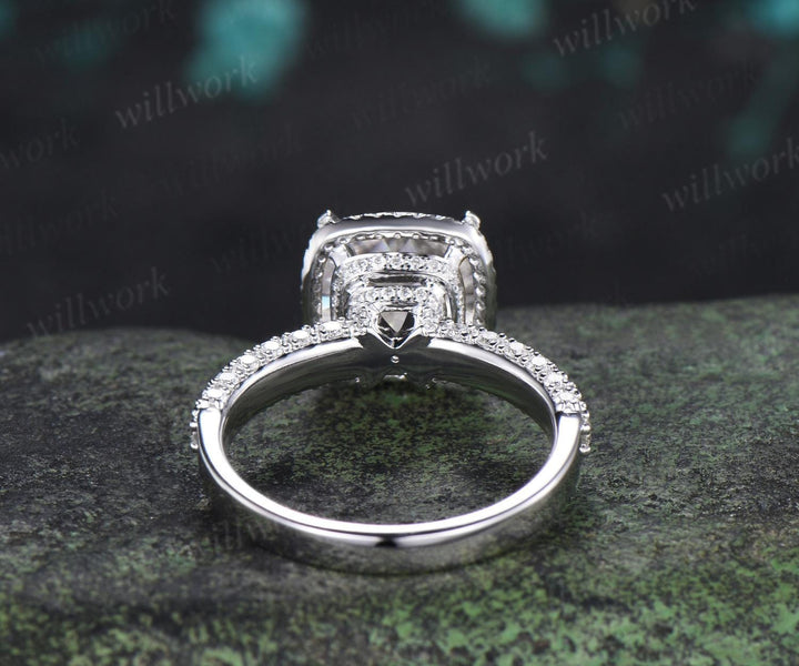 3ct cushion cut moissanite engagement ring vintage half eternity double hidden halo wedding promise ring women fine jewelry