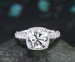 3ct cushion cut moissanite engagement ring vintage half eternity double hidden halo wedding promise ring women fine jewelry