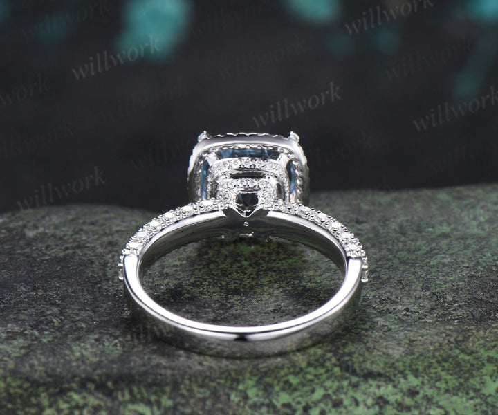 3ct cushion cut aquamarine engagement ring vintage half eternity hidden halo moissanite wedding promise ring women fine jewelry