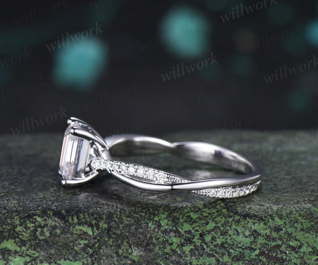 Emerald cut moissanite engagement ring white gold retro 3/4 eternity infinity diamond wedding promise ring her jewelry