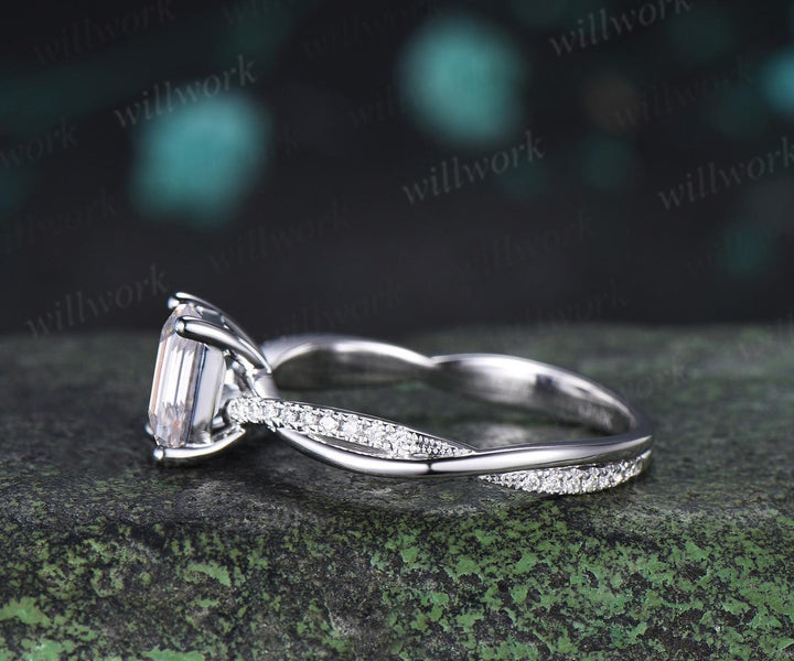 Emerald cut moissanite engagement ring white gold retro 3/4 eternity infinity diamond wedding promise ring her jewelry