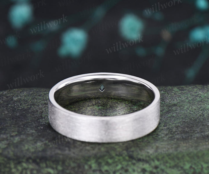 Kite cut moss agate celtic knot wedding band mens brushed bridal ring 14k white gold retro anniversary gift silver